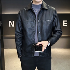 2026新款春季外套男款美式休闲翻领机车皮夹克A313-88591-P145，男装夹克，电商A313