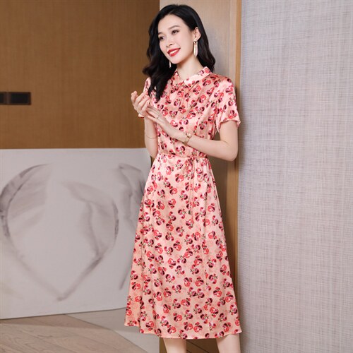 女装店新款POLO领宽松遮肚显瘦休闲中长款减龄洋气连衣裙，女装连衣裙，阿舍尔精品