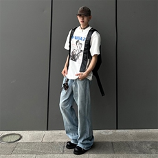 2025春夏新款黑色阔腿牛仔裤男复古设计感显瘦直筒裤子785-P50，男装牛仔裤，电商A178