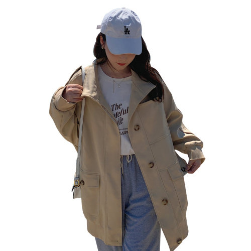 设计感卡其色工装外套女春秋小个子2025新款韩版宽松休闲短款风衣,女装风衣,菡迪欧娜