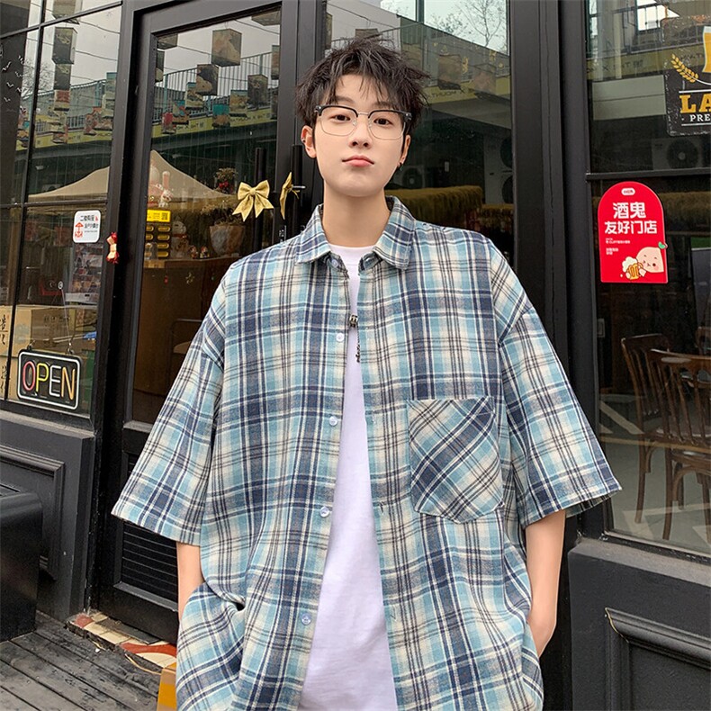 短袖衬衫男夏季新款格子磨毛衬衣DX002-特批26无差价,男装衬衫,星座214-3