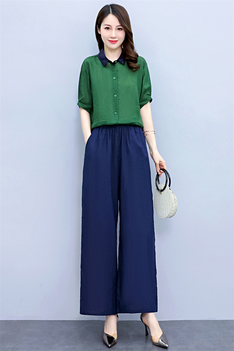 洋气棉麻套装女2025年春夏新款韩版宽松上衣阔腿裤休闲亚麻两件套,女装套装/套裙,凝聚力