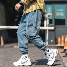 2021春季新外景日系大码男潮流工装九分裤束脚牛仔裤K002-P65，男装牛仔裤，电商A001