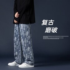 现货！痞帅ins潮流裤子个性破洞宽松休闲裤K6986-P55控78，男装休闲裤，电商A042
