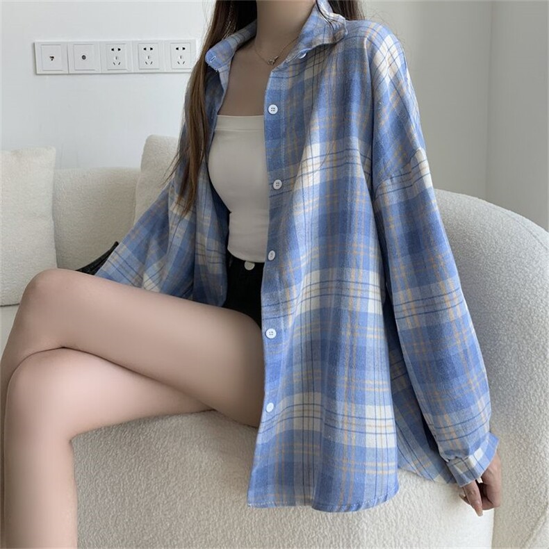 TC638-P45韩系chic纯棉衬衫女叠穿显瘦长袖衬衣外搭上衣ins,女装衬衫,星座617A-2
