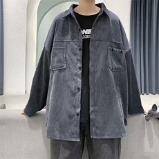 复古灯芯绒长袖衬衫男春秋日系潮流宽松百搭帅衫衣外套CY980-P35，男装衬衫，星座412-3