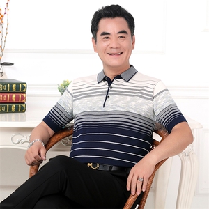 2025新款夏季爸爸装薄款潮短袖t恤中老年男装翻领休闲冰丝POLO衫图片