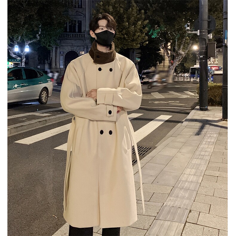 517A-8-Y66-P135现货高品质韩系羊羔毛翻领拼接中长款毛呢大衣,男装毛呢大衣,星座517A-8（原B282）