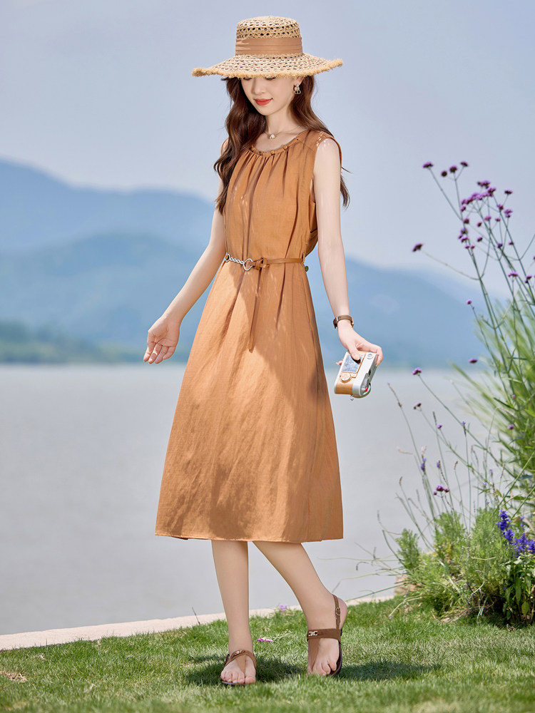 法式高级感气质连衣裙女2026夏季新款巨好看独特漂亮无袖收腰裙子,女装连衣裙,美沁
