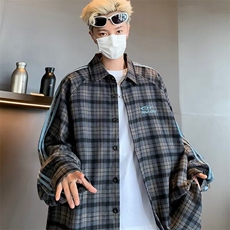 格子衬衫男士韩版潮流三条杠拼色宽松2025春季ins外套CY1029-P62，男装衬衫，星座412-2