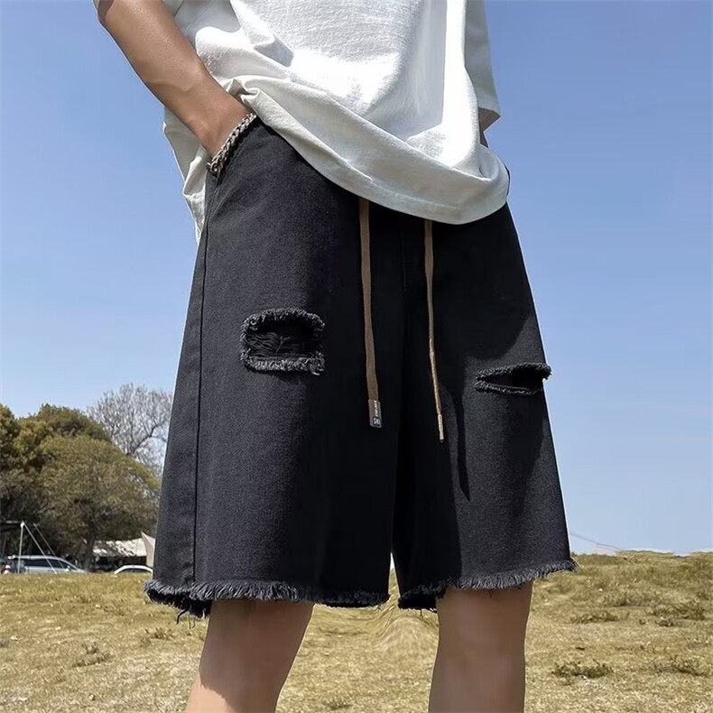 破洞牛仔短裤男夏季宽松直筒毛边休闲裤美式高街五分裤WD745-p38,男装牛仔裤,星座1008-1
