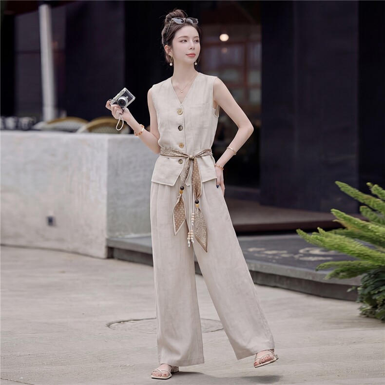 马甲阔腿裤套装2026新款夏韩系风时尚宽松减龄气质一整套穿搭，女装套装/套裙，姿萝菲