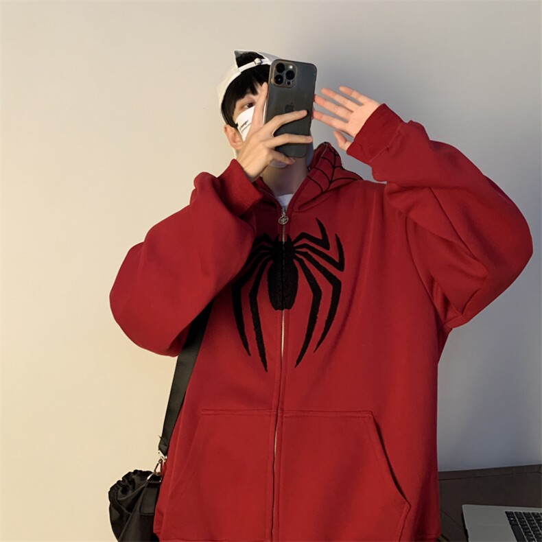 美式设计蜘蛛侠开衫连帽卫衣男女夹克宽松潮流设计感外套QW69-P58,男装卫衣,星座1008