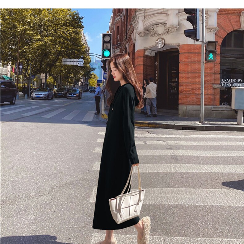 毛衣女秋冬2024秋冬款连帽洋气慵懒宽松套头连衣裙,女装连衣裙,思途羊绒
