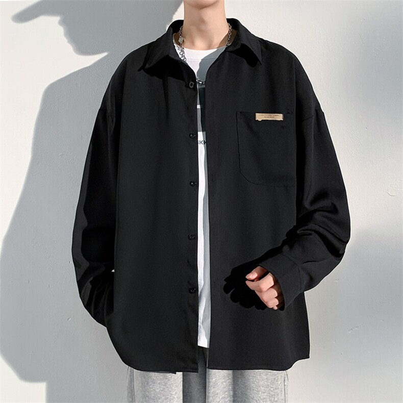 抖音改长袖秋新高级感贴标长袖衬衫男冰丝大码外套C867-P40,男装衬衫,电商A001-1