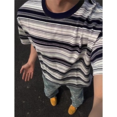 重磅潮流新款日系街头休闲圆领百搭款短袖克条纹T恤男女上衣T10，男装T恤，星座1116A（原606A-3）