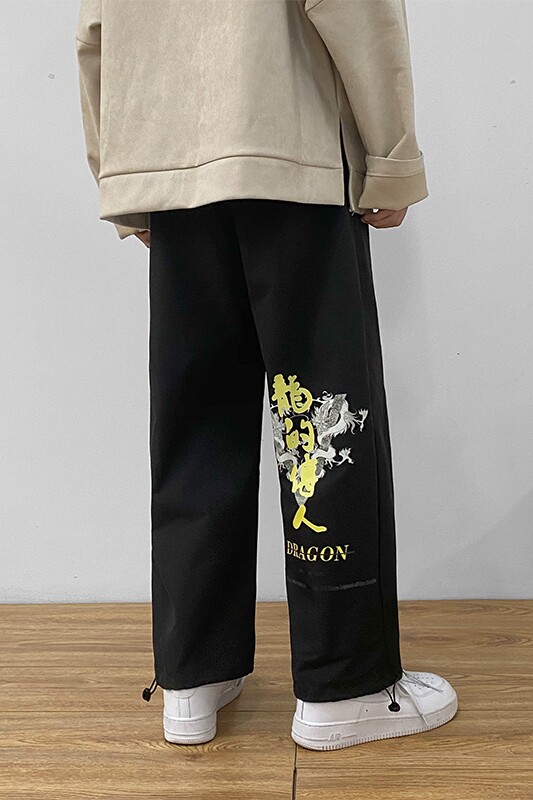 2021春秋款白墙黑色2休闲宽松印花运动裤A061-K1855-P35加绒P45,男装休闲裤,电商A061