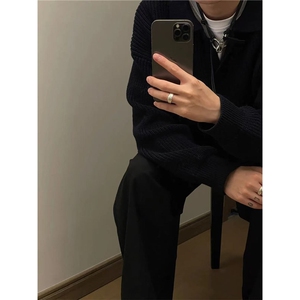 AA1736 P50黑色polo领毛衣男秋冬美式复古套头针织衫图片