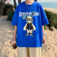 ！23夏季新款宽松大码港风卡通兔子短袖纯棉T恤T1996-P25，男装T恤，星座508（原C305）