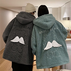 冬季新款宽松小飞熊刺绣羊羔毛棉服连帽情侣棉衣A071-1009-P120，男装棉衣，电商A071