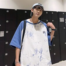 新款夏季短袖珠地面料宽松刺绣印花假两件男士T恤ZDY3414-P50图片