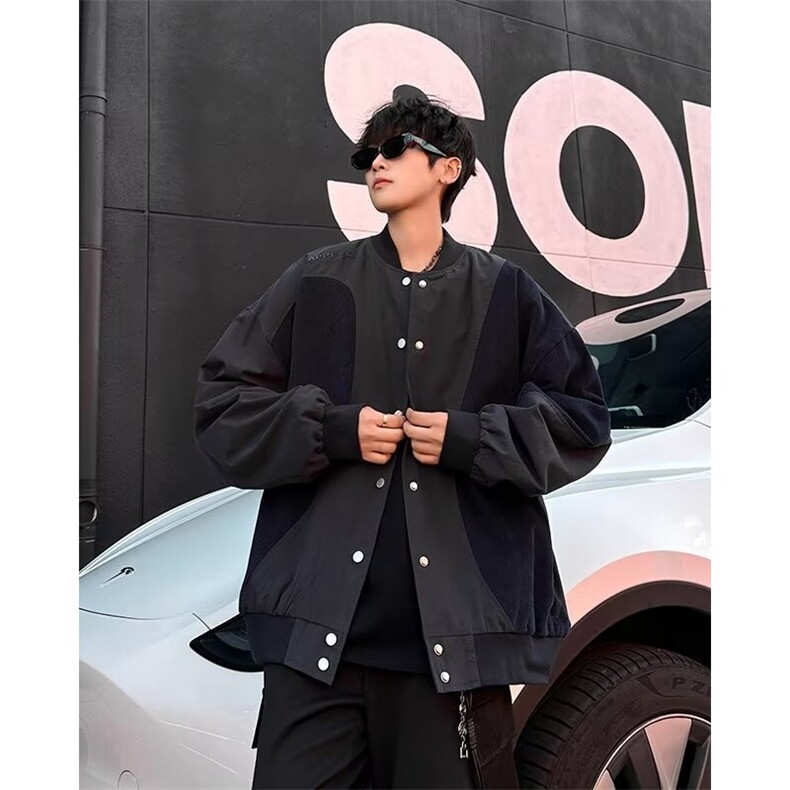 长袖尖领纯色宽松型美式拼接设计感外套常规款潮春秋AK3/P60，女装短外套，星座506