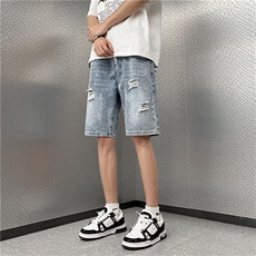 2023夏季新款港风美式高街vibe百搭休闲破洞牛仔短裤DK264-P40，男装牛仔裤，星座313A(原308A-2)