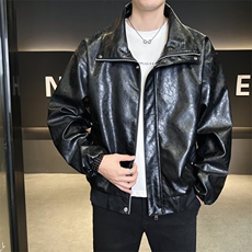 春季潮牌皮衣美式复古情侣翻领PU皮休闲宽松皮夹克外套JK0263-P78，男装夹克，星座308B-2