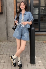 夏季新款时尚气质休闲简约个性百搭舒适牛仔两件套，女装套装/套裙，纯色衣恋