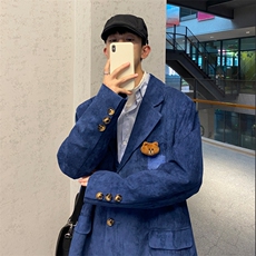 【2025秋冬】新款麂皮绒西服男小熊西装宽松韩版慵懒学院风外套，男装西服套装，星座112A