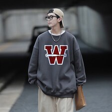 大字母印花宽松圆领卫衣Y137常规版P38加绒版P58灰蓝，男装卫衣，电商B219