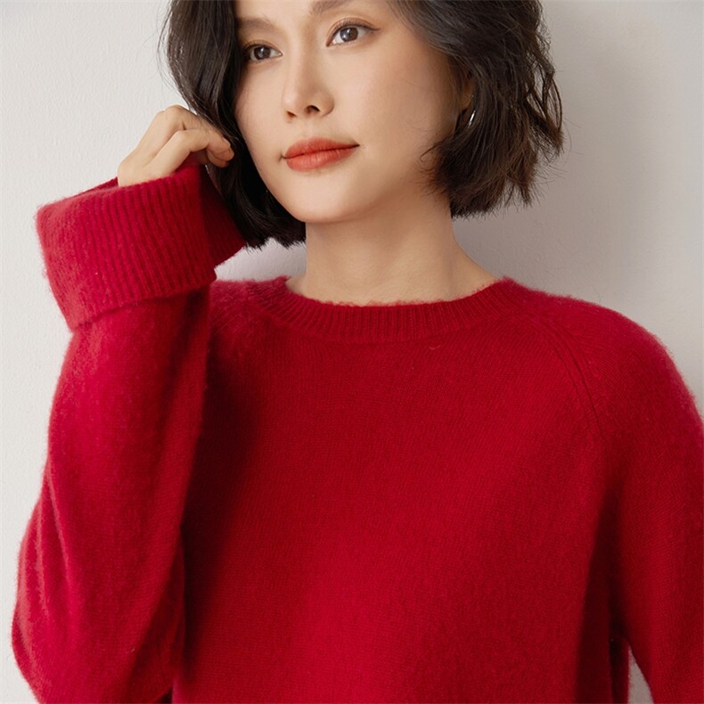 云朵般软~baby小山羊绒套头半高领加厚女针织内搭宽松打底衫毛衣,女装羊绒衫,雪山红莲