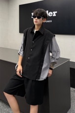 抗皱冰丝假两件拼接衬衫修身短裤套装商务百搭时尚套装显瘦特P68，男装牛仔裤，电商B319