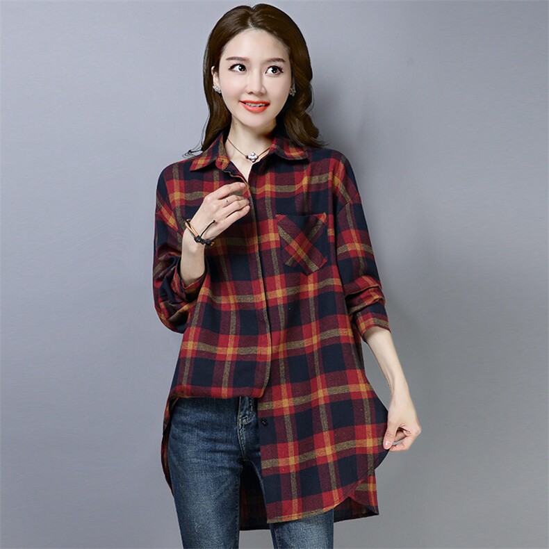 2025年秋季时尚优雅舒适简约格纹衬衫百搭休闲大版中长款图片