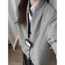 黑色华夫格开衫卫衣男韩系穿搭高级感痞帅cleanfit慵懒风v领外套，男装夹克，星座506A