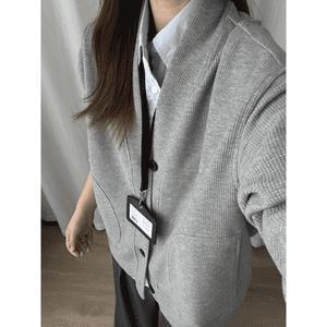 黑色华夫格开衫卫衣男韩系穿搭高级感痞帅cleanfit慵懒风v领外套图片