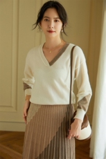 时尚百搭V领拼色羊绒衫女款秋冬新品，女装羊绒衫，绒美人羊绒