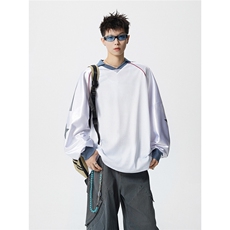 可二开美式POLO衫大码M-5XL拼接V领球衣长袖T恤男CX78111P45控69，男装Polo衫，星座226-1