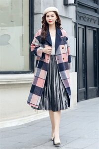 双面羊绒大衣秋冬装宽松小清新格子80%羊毛呢外套图片