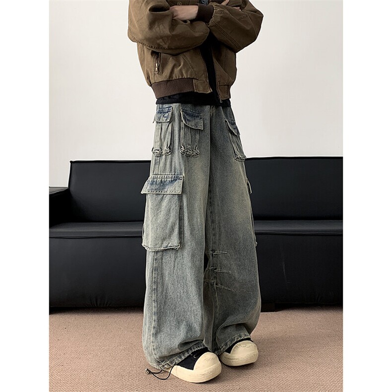 多口袋工装水洗牛仔裤宽松休闲时尚百搭直筒裤,男装牛仔裤,星座410-6（原星座1304-1）
