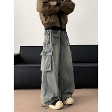 多口袋工装水洗牛仔裤宽松休闲时尚百搭直筒裤，男装牛仔裤，星座410-6（原星座1304-1）