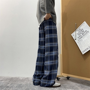 格子垂感休闲裤男女宽松直筒显瘦阔腿裤美式潮牌百搭长裤K101-P42图片