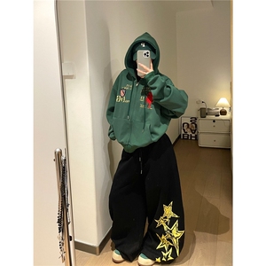 美式复古开衫拉链连帽卫衣外套女秋季宽松潮牌刺绣潮LB60133-P59图片