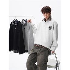 现货WY10207-特批40控78撞色拼接学院风假两件衬衫领男大码卫衣，男装衬衫，电商A059