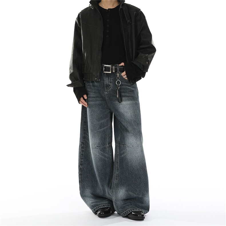 xz905-2-Z087#P65-（控98）美式宽松阔腿牛仔裤，男装牛仔裤，星座905-2