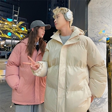特批港风夜景情侣宽松时尚纯色连帽棉衣MY2277特P65控108，男装棉衣，电商A247
