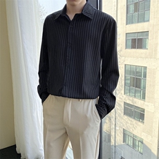 条纹衬衫男韩版潮流高级设计感日系港风免烫长袖休闲宽松衬衣，男装衬衫，星座506