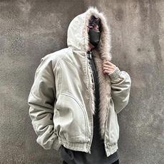 现货高品质美式高街冬季重磅硬挺短款座山雕毛领棉衣男女加厚外套，男装棉衣，电商A486