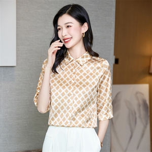 杭州真丝衬衫女五分袖中袖重磅桑蚕丝上衣衬衣气质夏装中年妈妈装图片