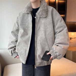 座山雕男装冬季美式加绒加厚夹棉皮衣外套潮情侣款XZ102B-1P115图片